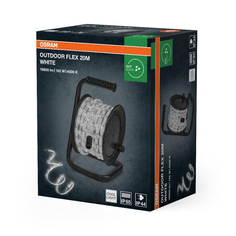 20M Osram Outdoor Flex LED-Streifen IP65 neutralweißes Licht - bis 50 m erweiterbar, inkl. Kabeltrommel, Montagezubehör, Anschlusskabel