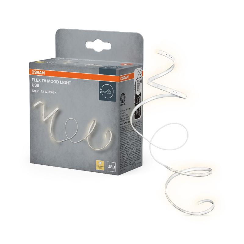 1,5m Osram Lichtstreifen FLEX TV MOOD LIGHT 3500K USB - LED-Streifen mit warmweißen Licht für den Innenbereich, selbstklebend, mit USB-Anschluss,