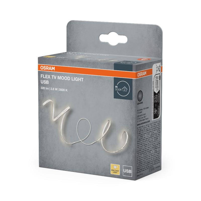 1,5m Osram Lichtstreifen FLEX TV MOOD LIGHT 3500K USB - LED-Streifen mit warmweißen Licht für den Innenbereich, selbstklebend, mit USB-Anschluss,