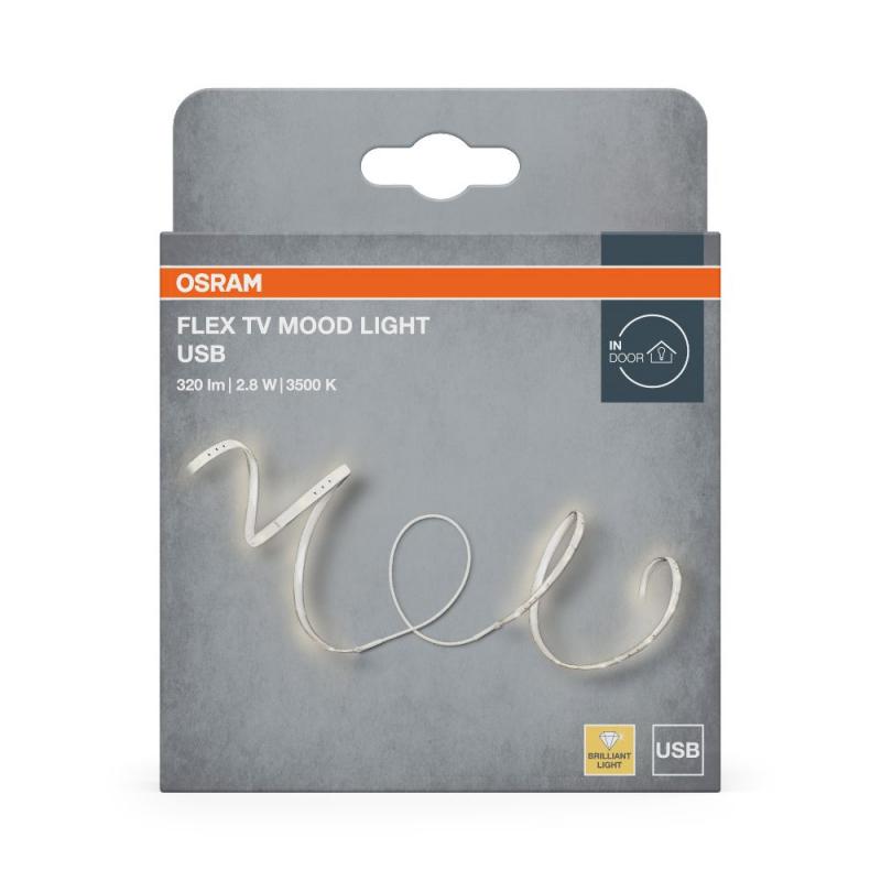 1,5m Osram Lichtstreifen FLEX TV MOOD LIGHT 3500K USB - LED-Streifen mit warmweißen Licht für den Innenbereich, selbstklebend, mit USB-Anschluss,