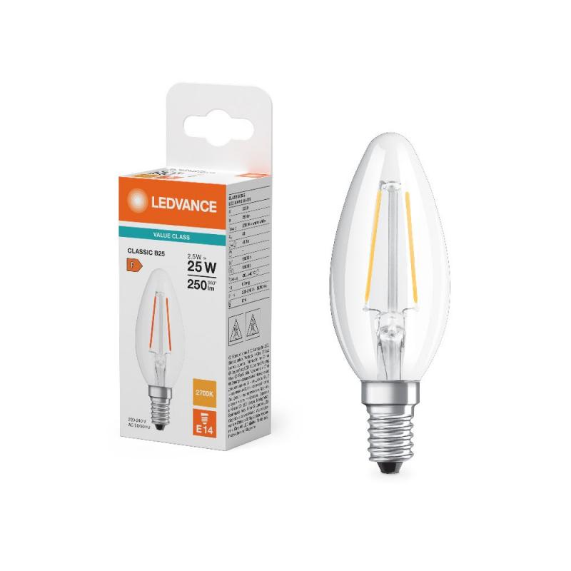 Ledvance E14 LED Kerzenlampe Classic klar 2,5W wie 25W 2700K warmweißes Licht