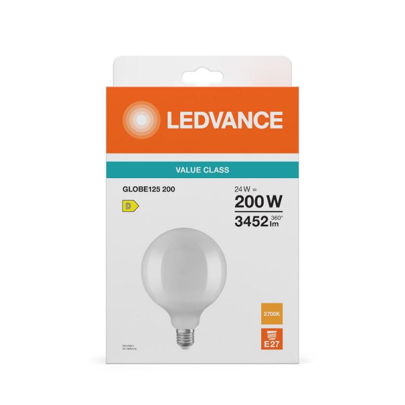 Sehr helle Ledvance E27 LED Kugellampe Globe 125 Classic matt 24W wie 200W 2700K warmweißes Licht