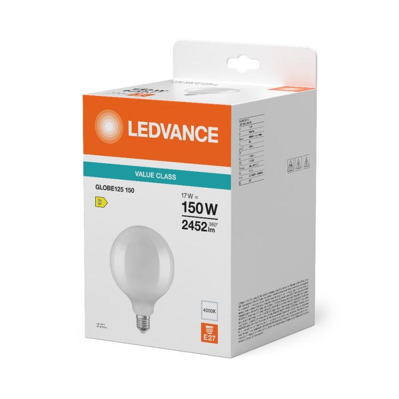 Helle Ledvance E27 LED Kugellampe Globe 125 Classic matt 17W wie 150W 4000K neutralweißes Licht
