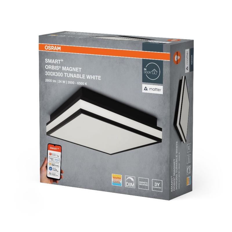 OSRAM SMART+ Matter over Wifi Orbis dekorative Deckenleuchte in Schwarz 30x30cm