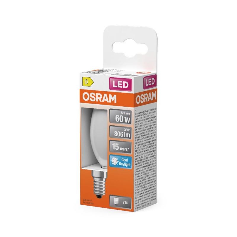 Osram E14 LED Kerzenlampe Star Classic B 60 matt 5,9W wie 60W 6500K kaltweiß