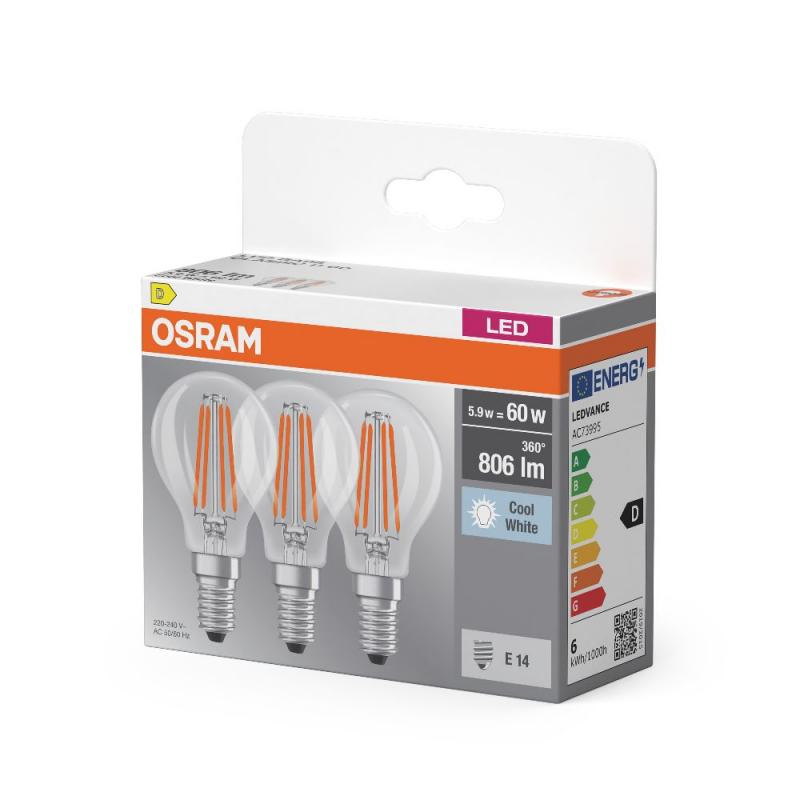 3er Pack Osram E14  BASE LED Leuchtmittel Filament 5,9W wie 60W neutralweiß 4000k