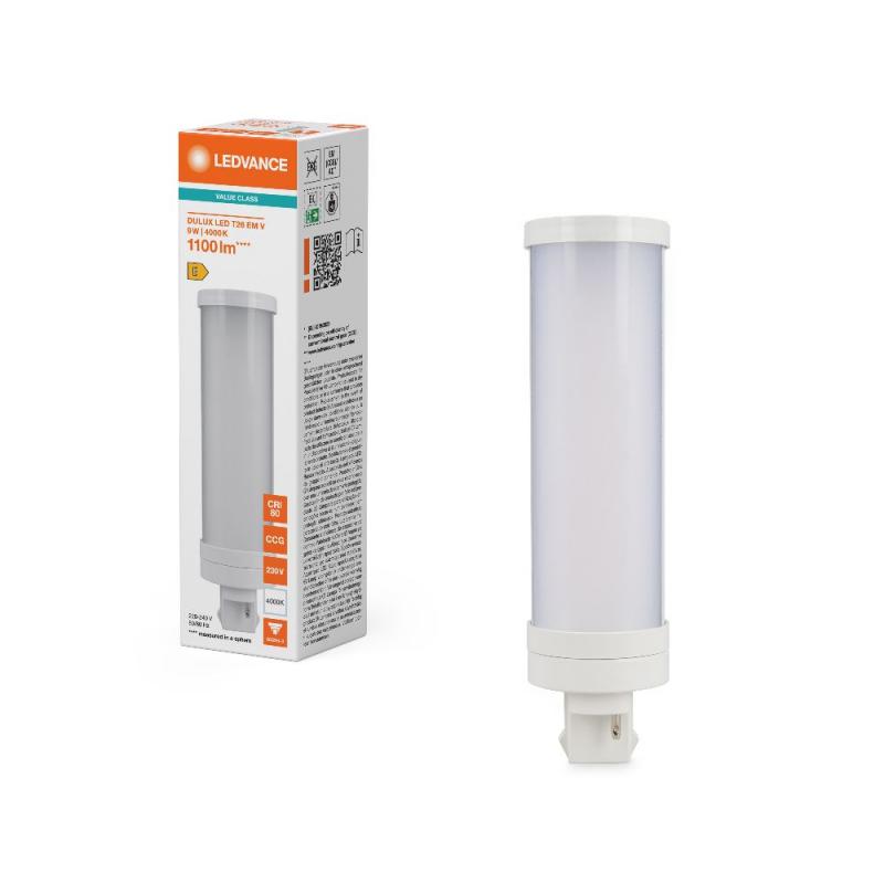 Ledvance DULUX GX24D-3 T26 LED Kompaktlampe 2PINs 9W wie 26W 4000K EM & AC KVG