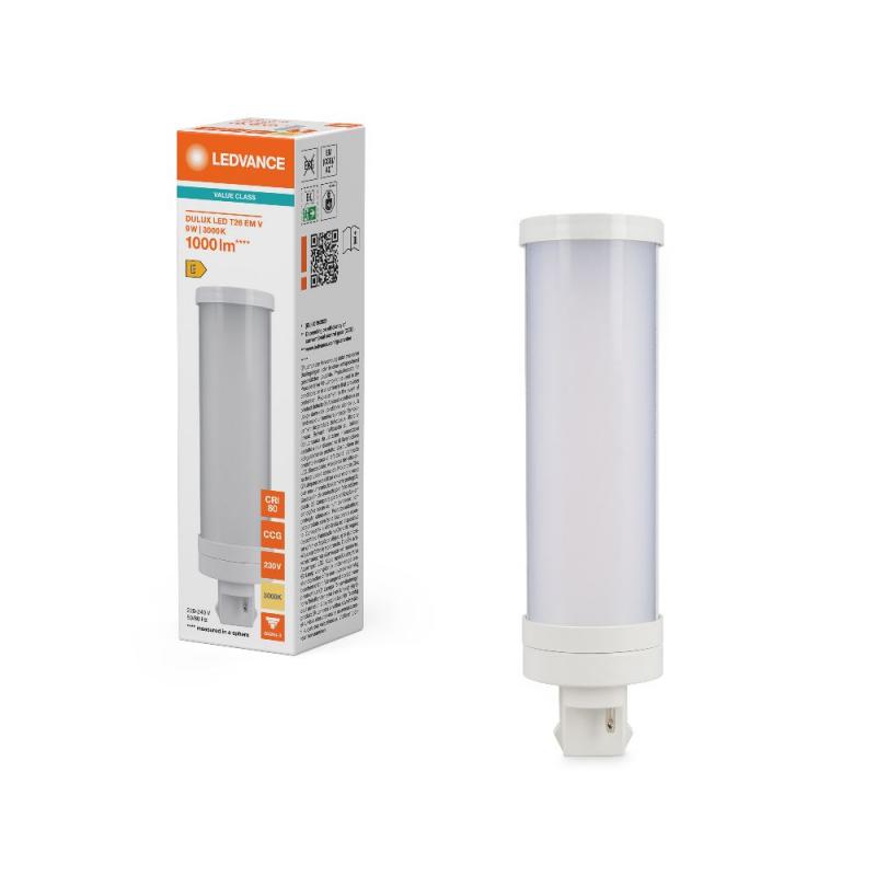 Ledvance DULUX GX24D-3 T26 LED Kompaktlampe 2PINs 9W wie 26W 3000K EM & AC KVG