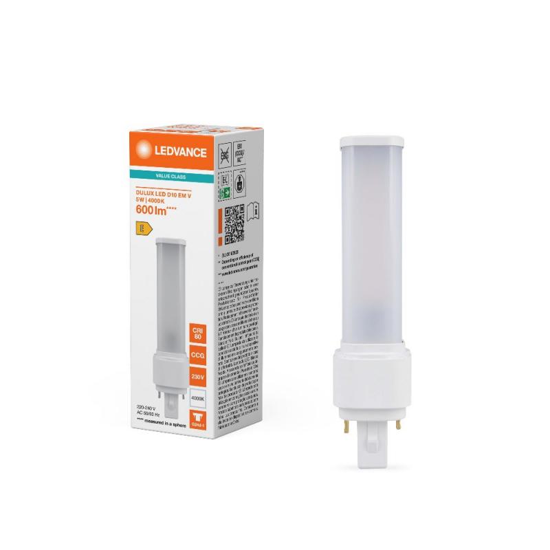 Ledvance DULUX D10 LED Kompaktlampe 2Pin G24d-1 4000K universalweißes Licht EM & AC für KVG/VVG 5W wie 10W