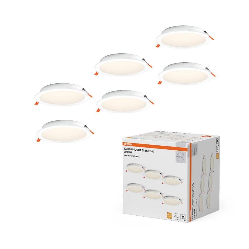 6er Set OSRAM Essential Downlight 220mm 18W 3000K Weiß Einbaulampen IP20 - Einbaudurchmesser 200 mm, Einbautiefe 30 mm