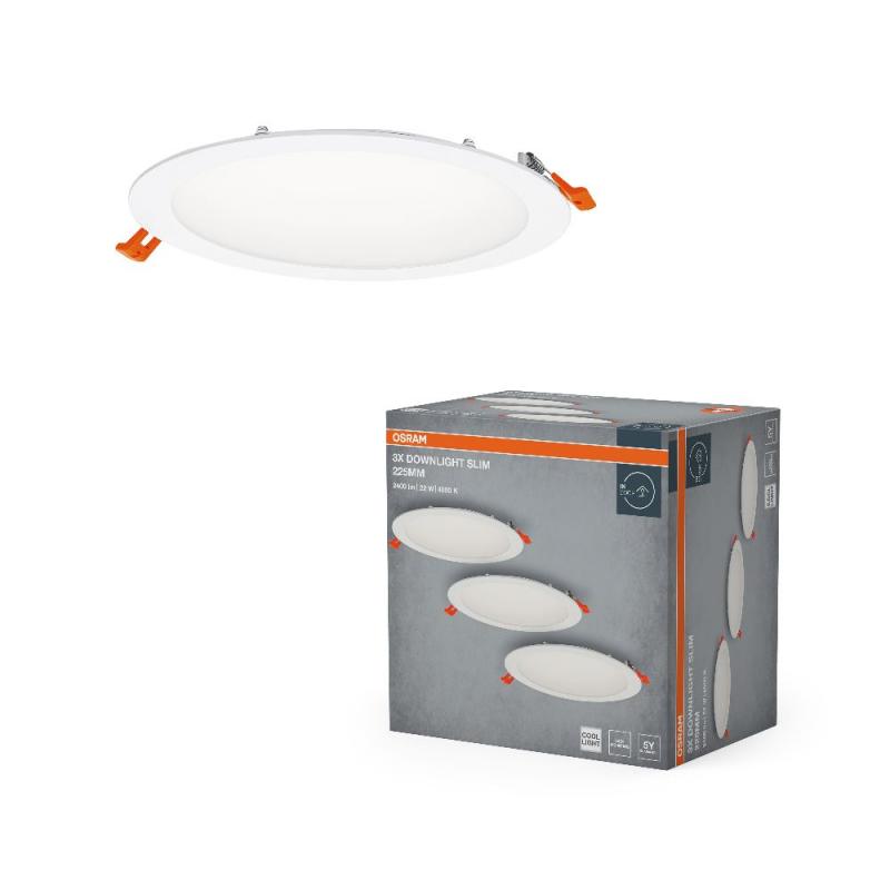 3er Set LED Spot and Downlight Recess Slim 225mm 22W 4000K Weiß Einbauleuchten IP20 - Einbaudurchmesser 200mm, Einbautiefe 35mm