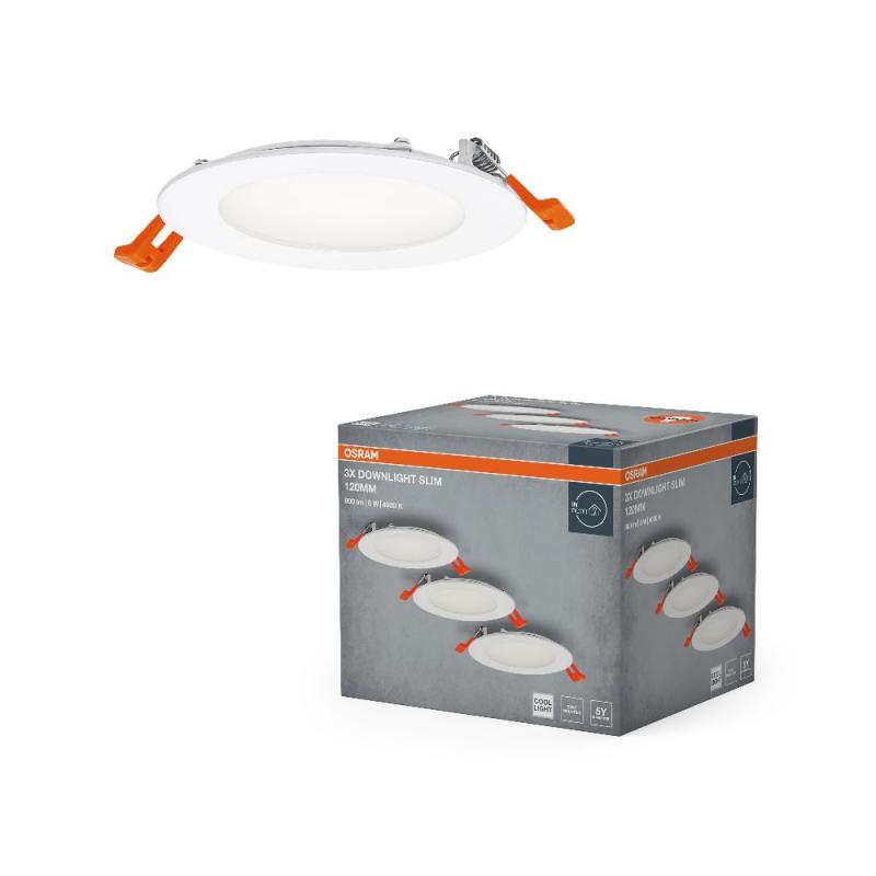 3er Set LED Spot and Downlight Recess Slim 120mm 8W 840 Weiß Einbauleuchte - Einbaudurchmesser 105mm, Einbautiefe 35mm