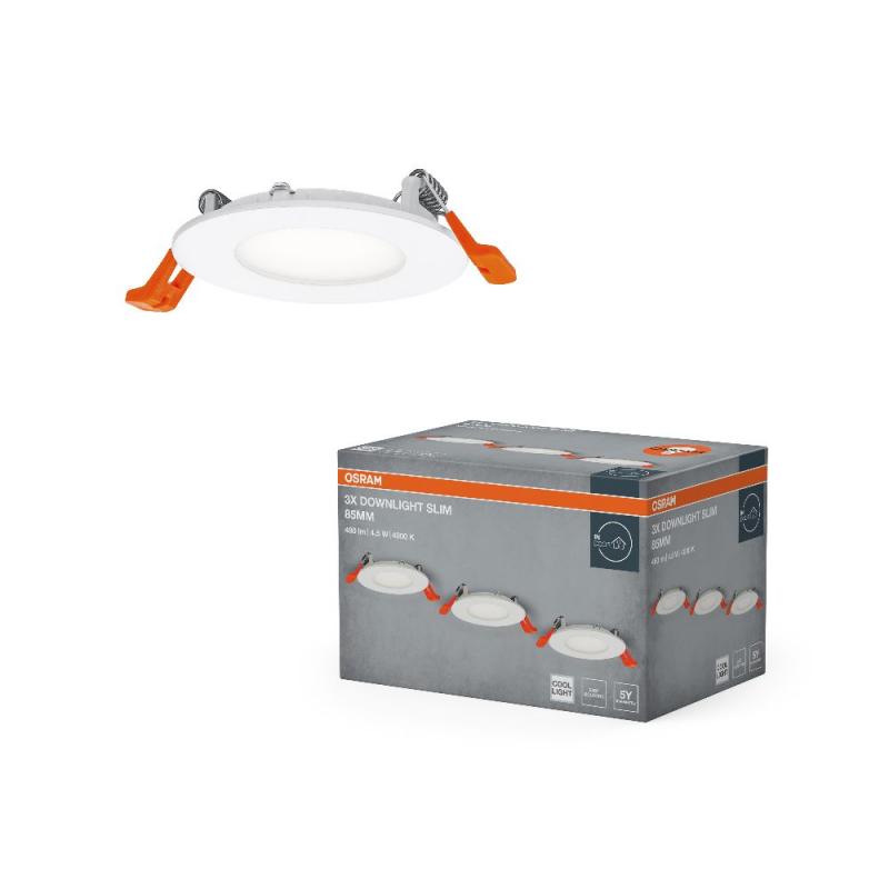 3er Set LED Spot and Downlight Recess Slim 85mm 4,5W 840 Weiß Einbauleuchte - Einbaudurchmesser 72mm, Einbautiefe 35mm