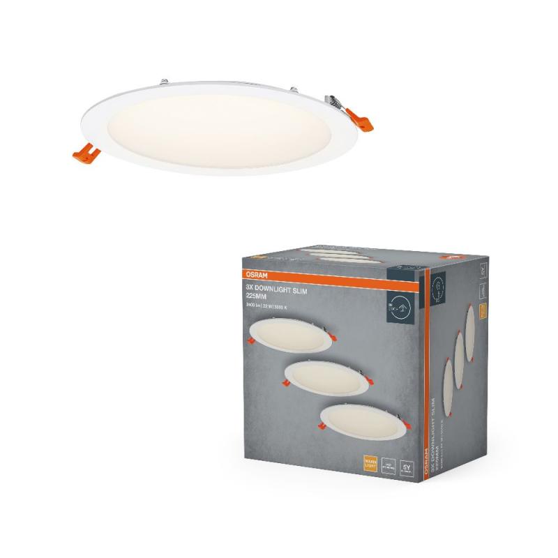 3er Set LED Spot and Downlight Recess Slim 225mm 22W 830 White Einbauleuchte - Einbaudurchmesser 200mm, Einbautiefe 35mm