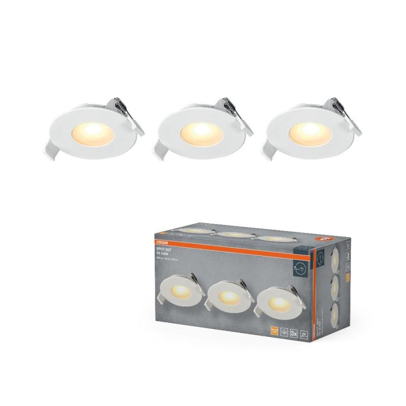 3er Set OSRAM Spot Set Recess 4,9W 827 120° Weiß LED Einbaustrahler - Einbaudurchmesser 68mm, Einbautiefe 40mm