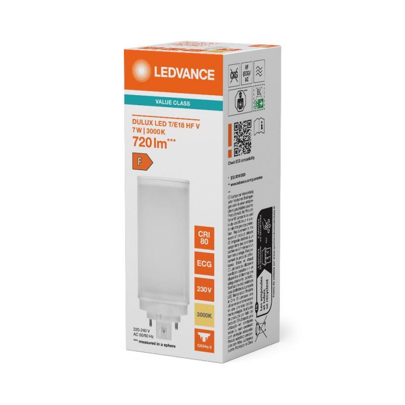 Ledvance DULUX LED T/E18 HF & AC MAINS V 7W 830 GX24Q-2  Kompaktlampe wie 18W 3000K - EVG