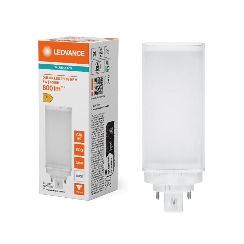 Ledvance DULUX LED T/E18 HF & AC MAINS V 7W 840 GX24Q-2  Kompaktlampe wie 42W 4000K neutralweißes Licht - EVG