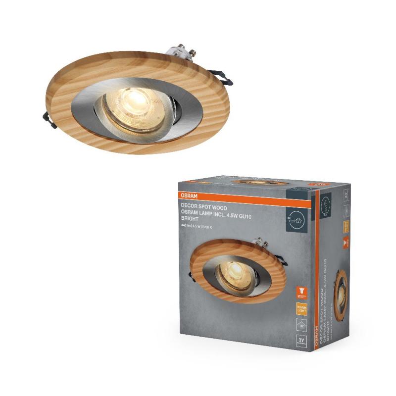 OSRAM Wood Spot GU10 Bright 4,5W Satin Nickel Einbaustrahler IP20 - Einbaudurchmesser 68mm, Einbautiefe 115mm