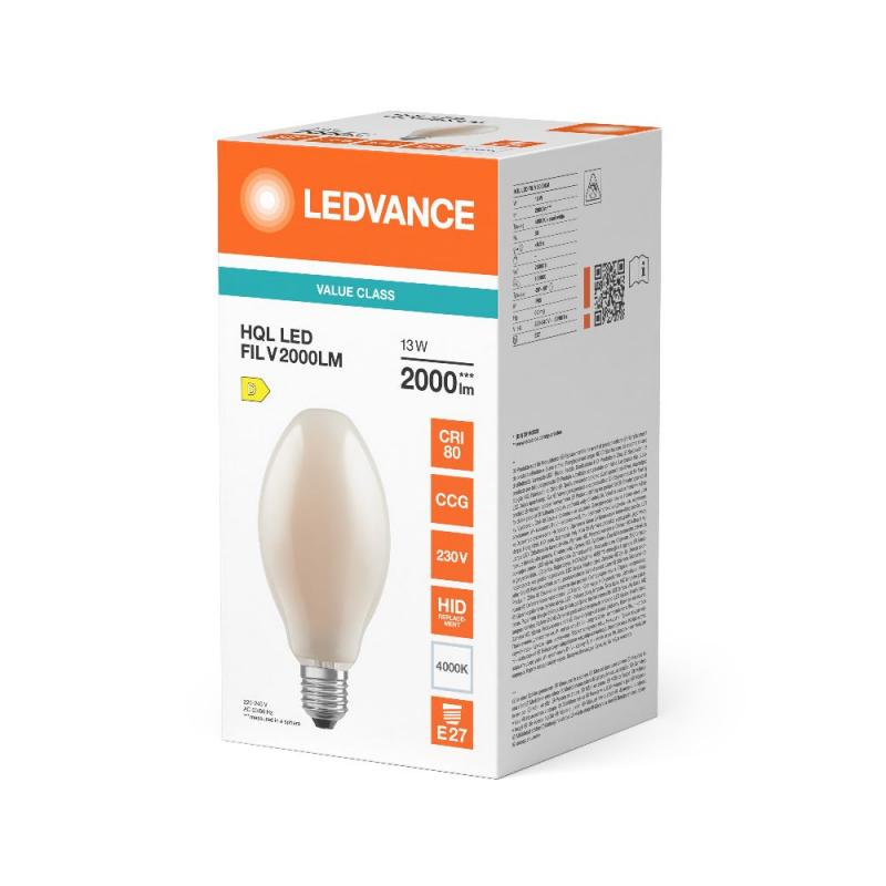 Ledvance E27 HQL LED FIL Straßenlampe 2000lm 13W wie 50W 840 4000K IP65