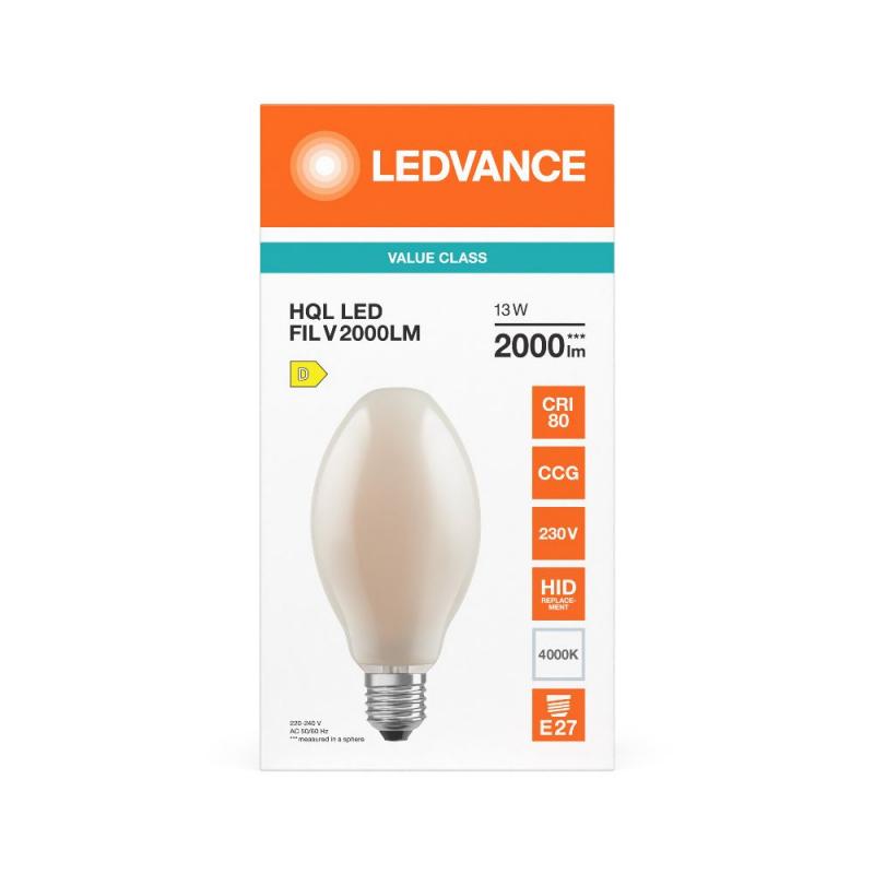 Ledvance E27 HQL LED FIL Straßenlampe 2000lm 13W wie 50W 840 4000K IP65