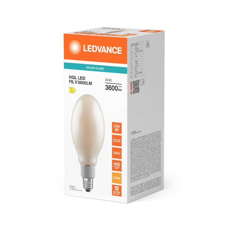 Ledvance E27 HQL LED FIL Straßenlampe 3600lm 24W wie 80W 827 2700K IP65 warmweißes Licht insektenfreundlich