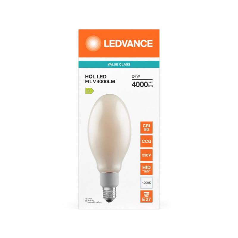 Ledvance E27 HQL LED FIL Straßenlampe 4000lm 24W wie 80W 840 4000K IP65 neutralweißes Licht