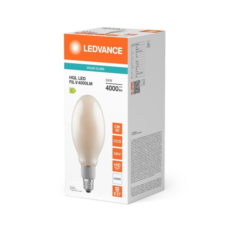 Ledvance E27 HQL LED FIL Straßenlampe 4000lm 24W wie 80W 840 4000K IP65 neutralweißes Licht