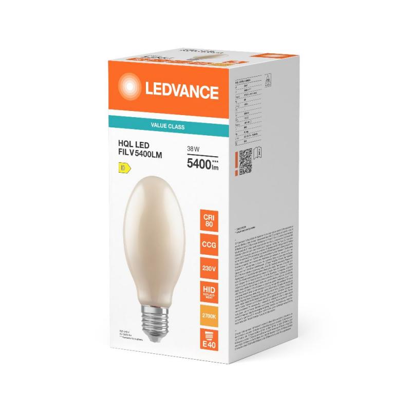 Ledvance E40 HQL LED FIL Straßenlampe 5400lm 38W wie 125W 827 2700K IP65