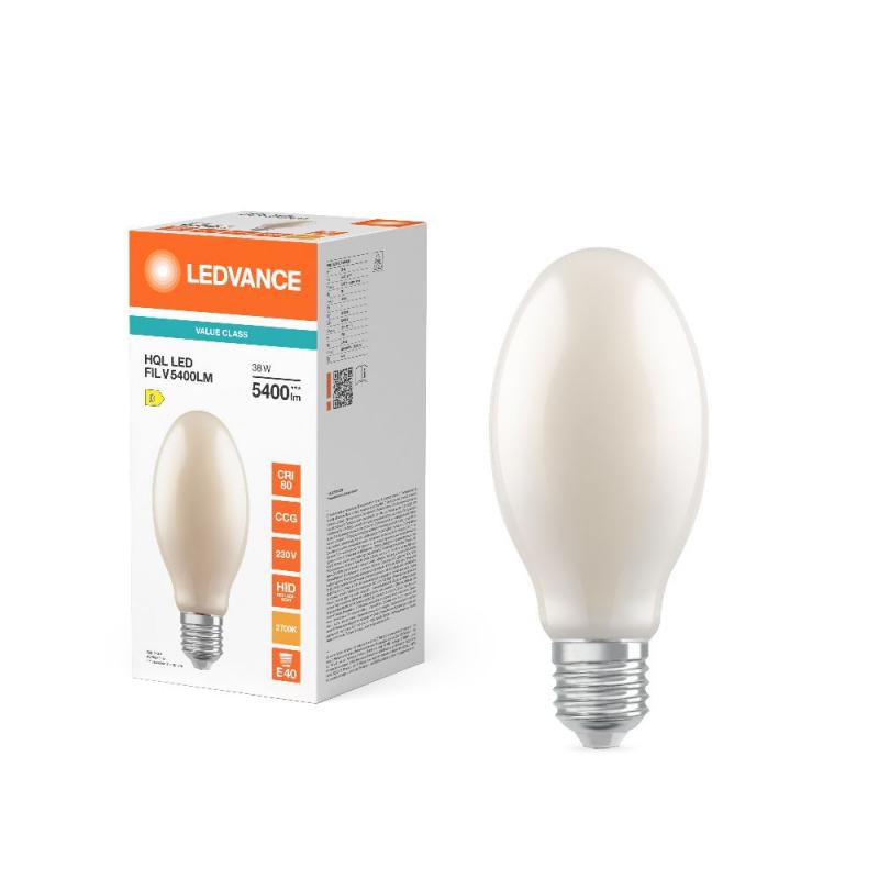 Ledvance E40 HQL LED FIL Straßenlampe 5400lm 38W wie 125W 827 2700K IP65
