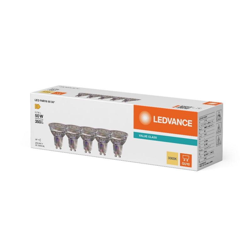 5er Pack Ledvance GU10 PAR16 LED Spot 36° 3.7W wie 50W 3000K warmweißes Licht