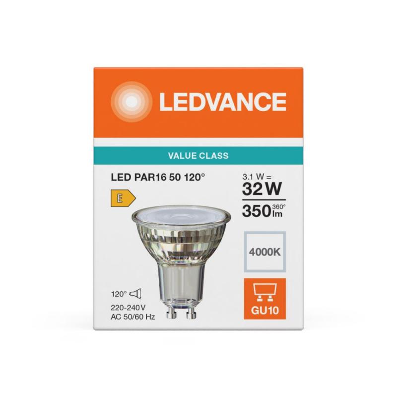 Ledvance GU10 PAR16 LED Spot 120° 3.1W wie 30W 4000K 840 universalweißes Licht