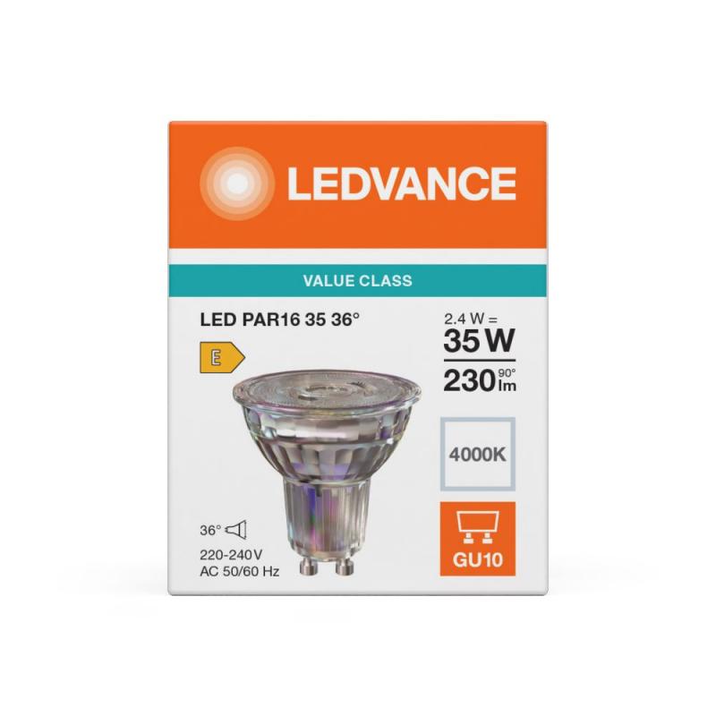 Ledvance GU10 PAR16 LED Spot 36° 2.4W wie 35W 4000K 840 universalweißes Licht