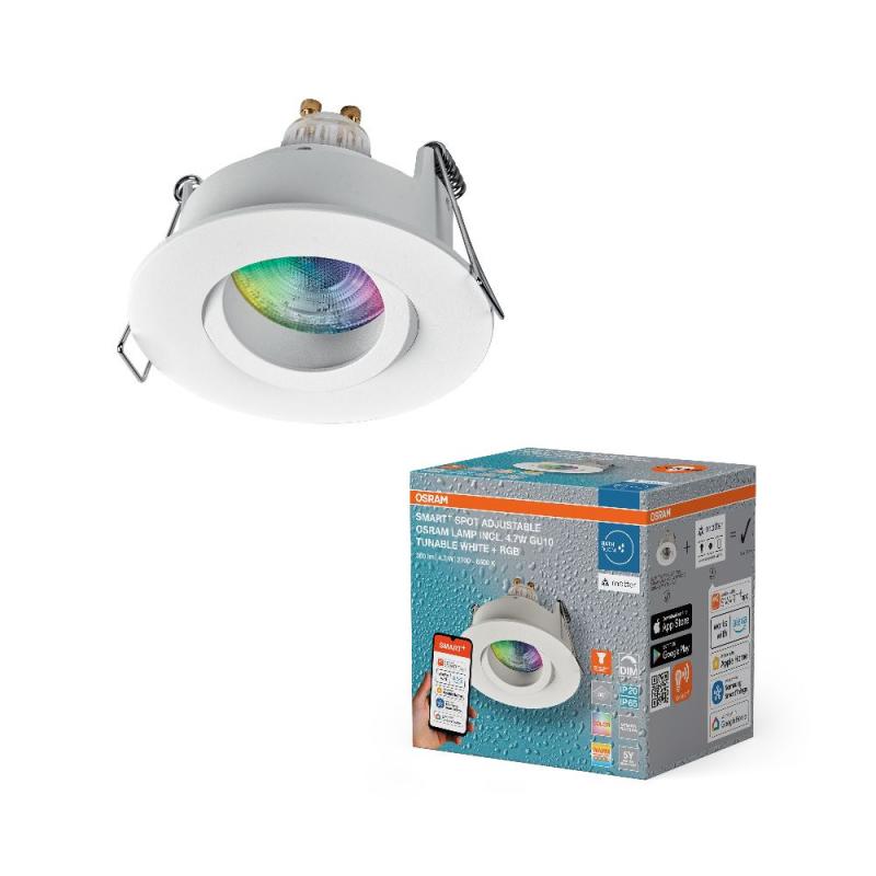 OSRAM SMART+ MATTER LED Spot Recess GU10 IP65 Adjustable 4,7W RGBW Sandweiß Einbaustrahler - Einbaudurchmesser 68mm, Einbautiefe 115mm