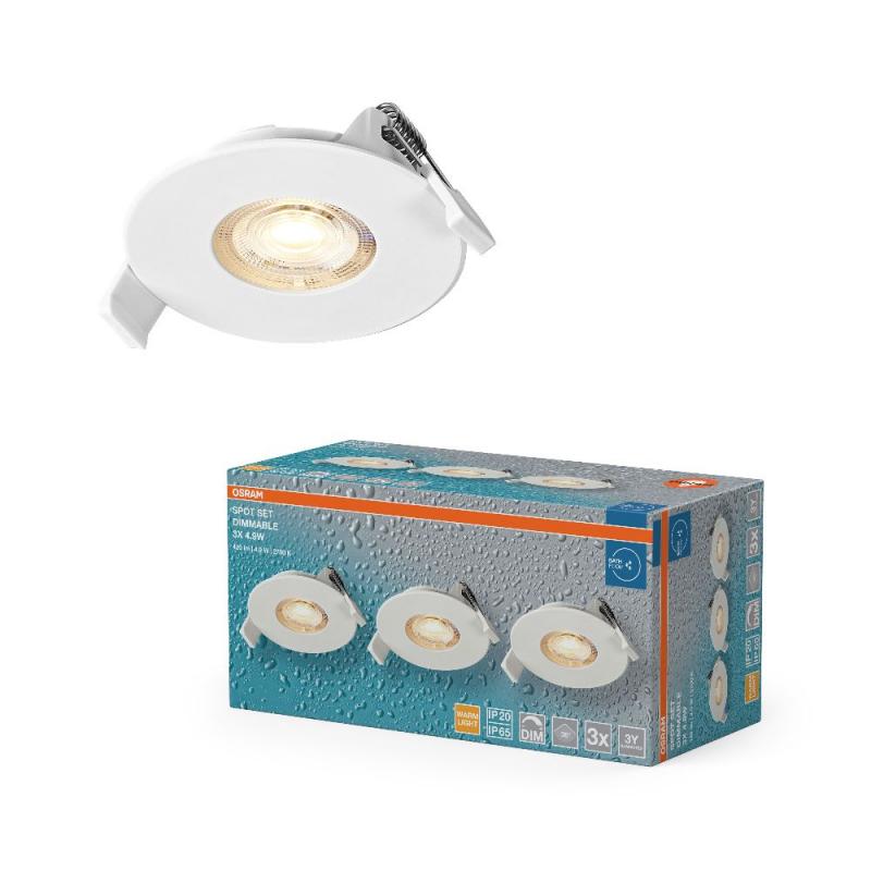 3er Set OSRAM LED Spot Recess DIM IP65 4,9W 2700K 36° Weiß Einbaustrahler dimmbar - Einbaudurchmesser 68mm, Einbautiefe 40mm