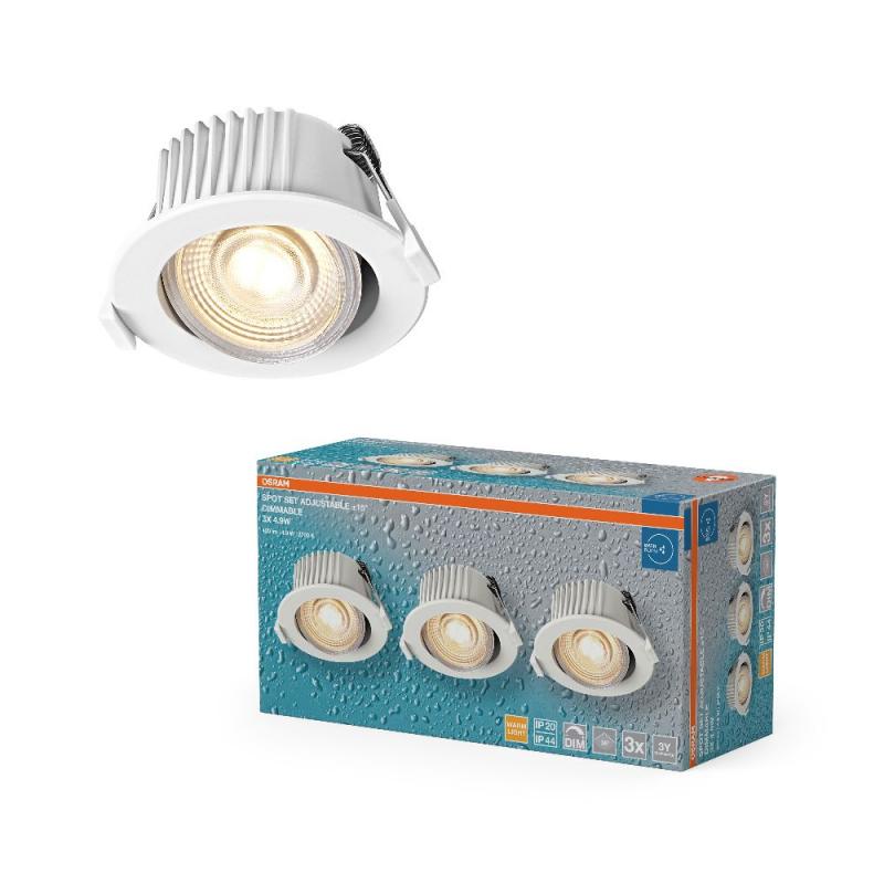 3er Set OSRAM LED Spot Recess DIM IP44 Adjustable 4,9W 2700K 36° Weiß Einbaustrahler dimmbar- Einbaudurchmesser 68mm, Einbautiefe 80mm