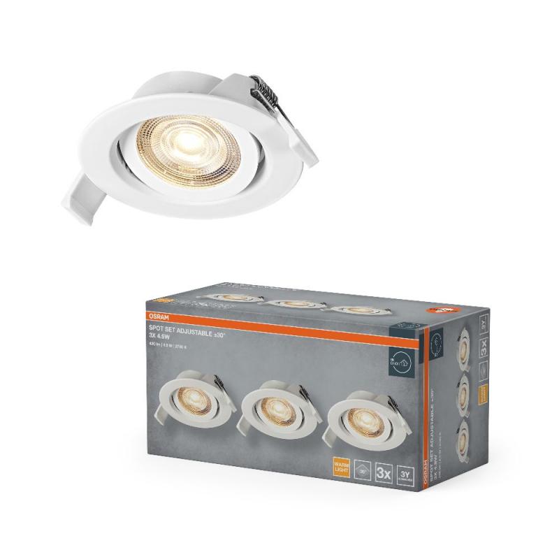 3er Set OSRAM Spot Set Recess Adjustable 4,9W 827 36° Weiß LED Einbaustrahler - Einbaudurchmesser 75mm, Einbautiefe 40mm