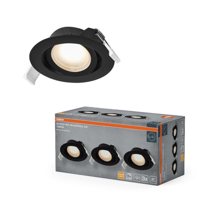 OSRAM LED Spot Set Recess DIM 4,9W 827 120° Schwarz Einbaustrahler - Einbaudurchmesser 75mm, Einbautiefe 40mm