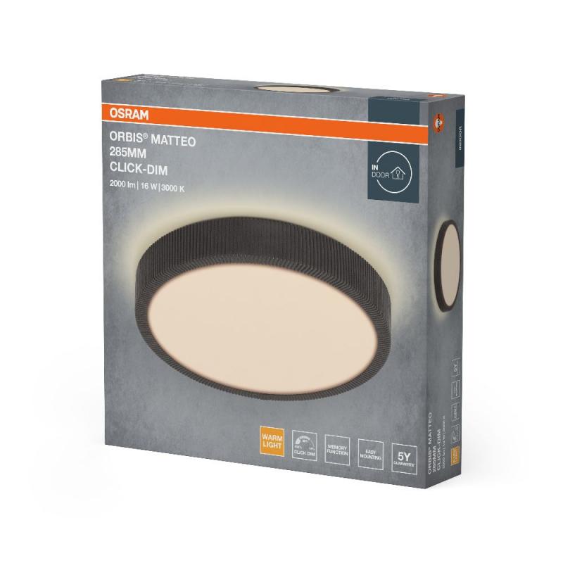 OSRAM ORBIS MATTEO 285mm 16W CLICK DIM 830 GRAU DECKENLAMPE