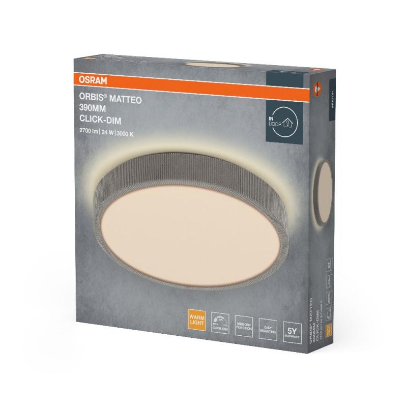 OSRAM ORBIS MATTEO 390mm 24W CLICK DIM 830 HELLGRAU DECKENLAMPE