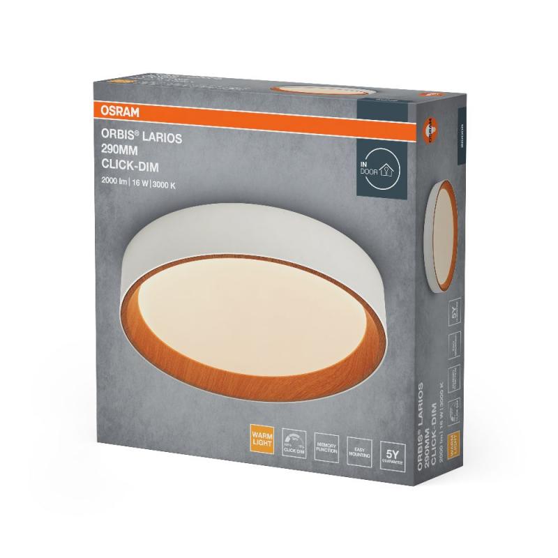 OSRAM ORBIS LARIOS 290mm 16W CLICK DIM 830 HOLZDEKOR WEISS DECKENLAMPE