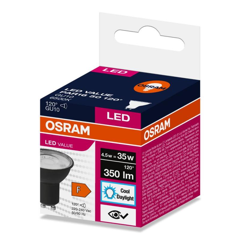 OSRAM GU 10 Value PAR16 LED Reflektor 120° 4,5W wie 35W Tageslichtweiß 6500K - breiter Lichtkegel