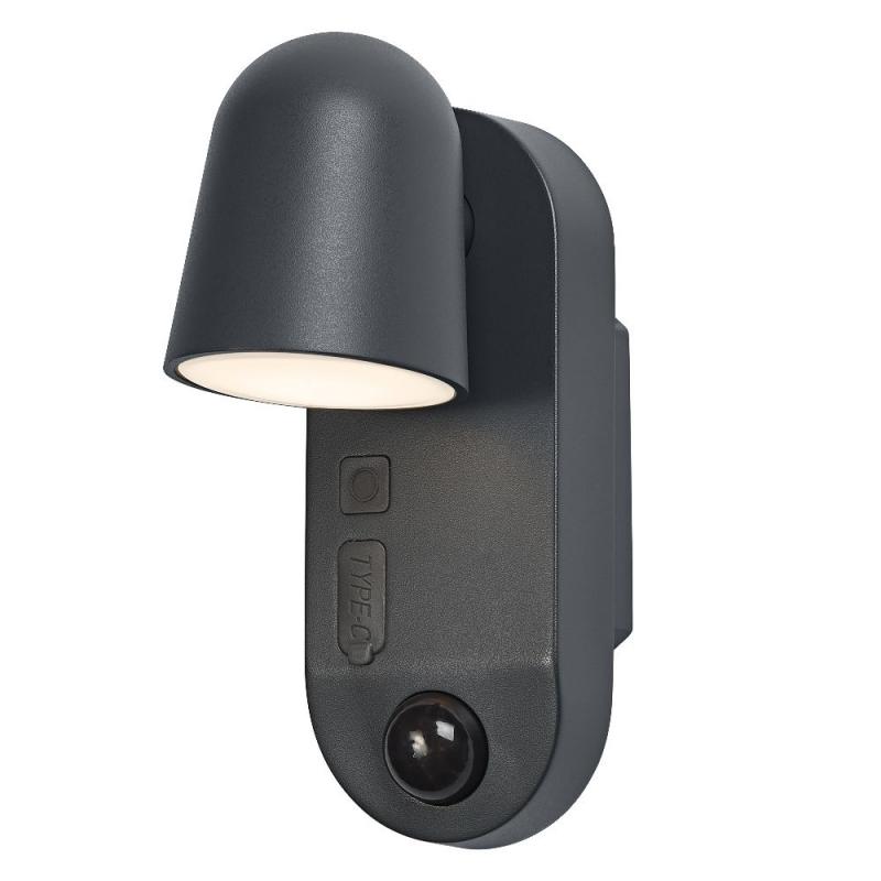 OSRAM ENDURA Style USB Adjustable Round Sensor IP54 Dark Grey Akku Außenwandleuchte