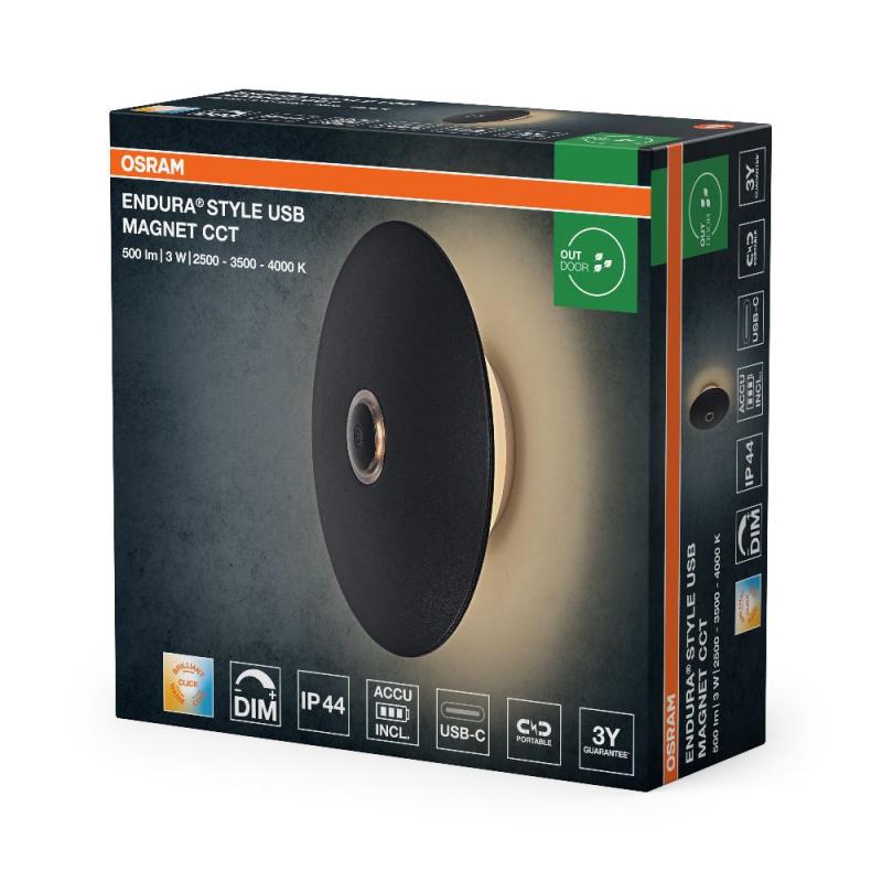 OSRAM ENDURA Style USB Magnet CCT DIM IP44 Dark Grey Akku Außenwandleuchte