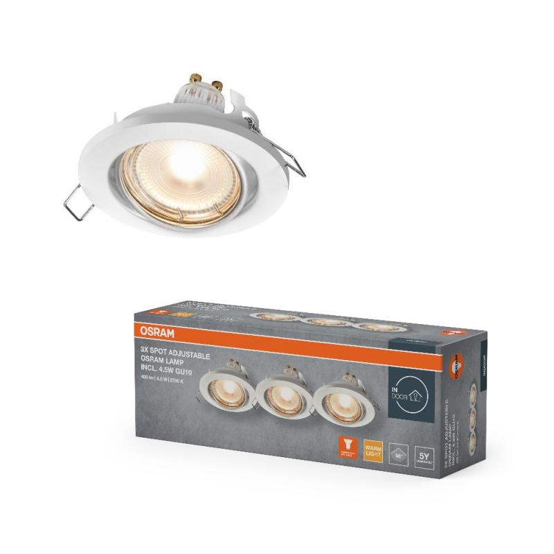 3er Set OSRAM GU10 Spot Set Recess Adjustable 4,5W 827 Weiß LED Einbaustrahler - Einbaudurchmesser 68mm, Einbautiefe 100mm