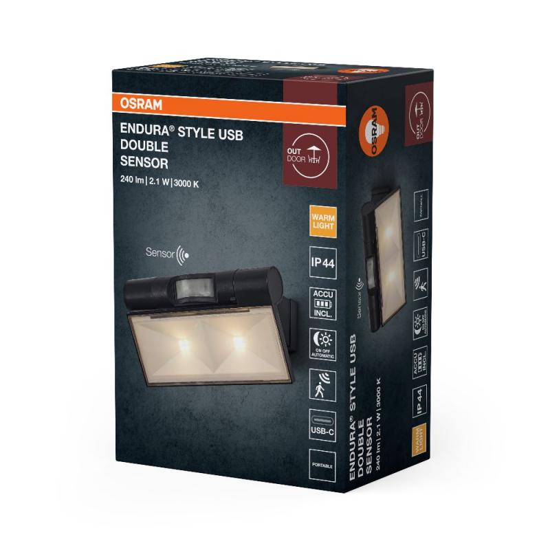 OSRAM ENDURA Style USB Adjustable Up-Down Double Sensor IP44 Dark Grey Akku Außenwandleuchte