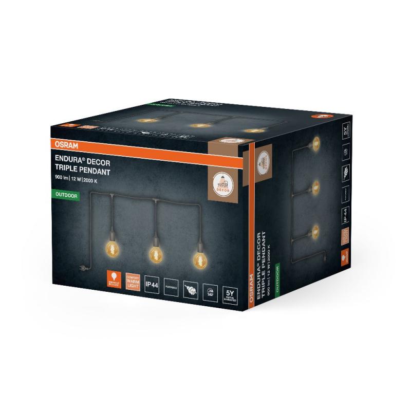 OSRAM ENDURA Decor Portable Pendant Hängelampe 7m 3x4W E27 IP44 Grau