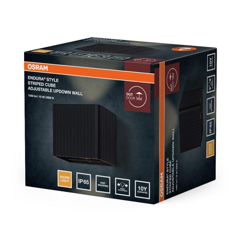 OSRAM ENDURA Style Striped Cube Wandleuchte Up/Down 10W IP65 Dunkelgrau