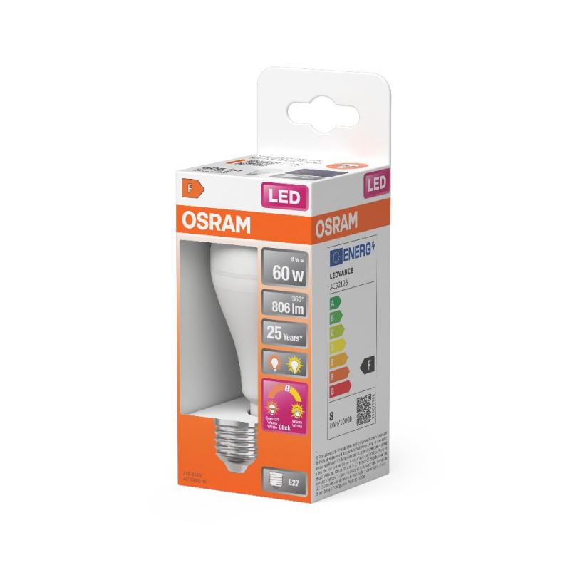 OSRAM E27 Nachtlicht Lampe LED Superstar+ Classic A60 Nightlight 8W 2700K/2000K matt
