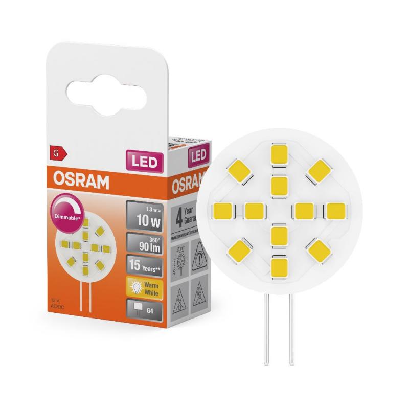OSRAM G4 LED PIN ROUND 1,3W warmweiß 90lm 100° dimmbar – LED 12V Stiftsockellampe 10W Ersatz