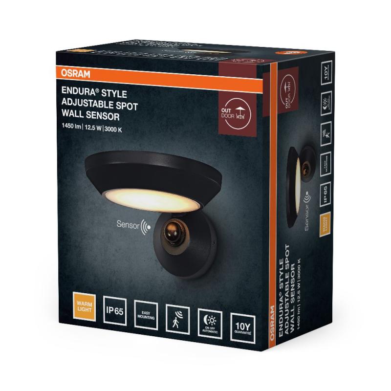 OSRAM ENDURA Style Adjustable Spot IP65 Wall Sensor 12W Dark Grey
